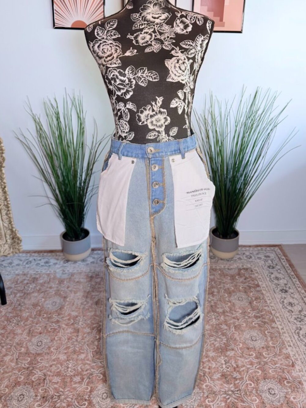 Maniere De Voir Straight-Leg Inside Out Distressed Jeans